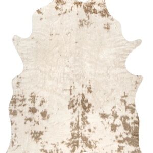 NIB Washable Cream and Brown faux cowhide Area Rug